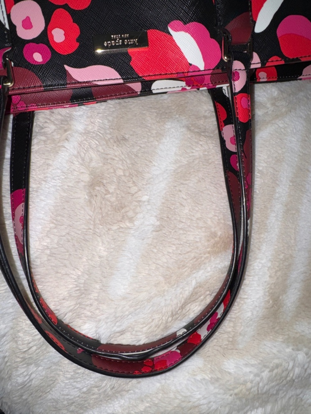 kate spade Black Floral Tote Bag with Pink and Red Accents - Picture 11 of 13